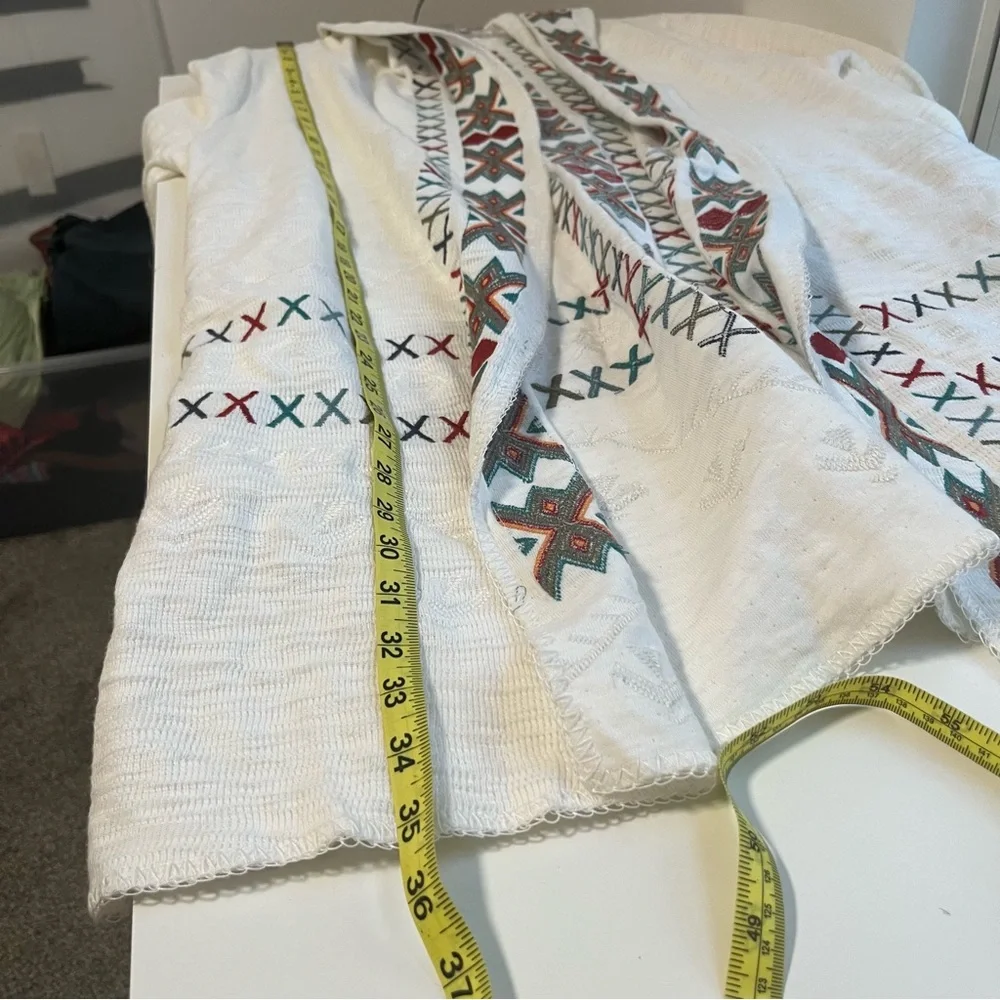 Paparazzi Embroidered Long Hooded Cardigan Open Jacket Large